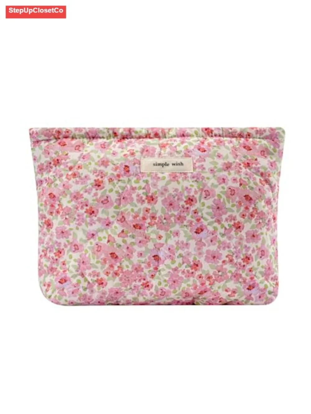 Quilted Floral Cotton Makeup Pouch Cosmetic Bag Organizer for Women Girls